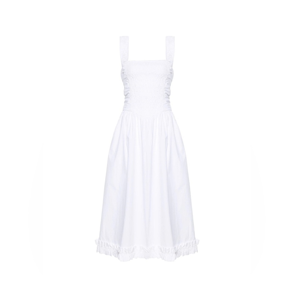 GANNI Poplin White Midi Dress with Pockets